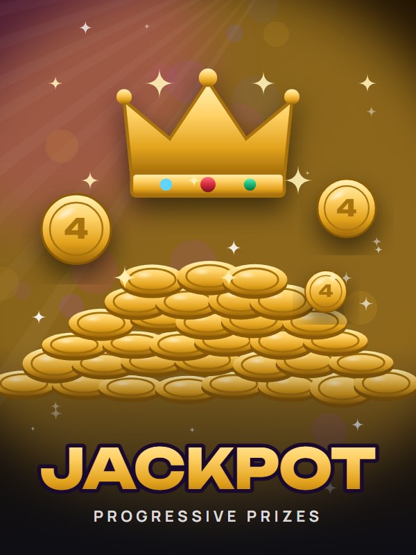 Golden crown above a glowing pile of jackpot coins on dark gold